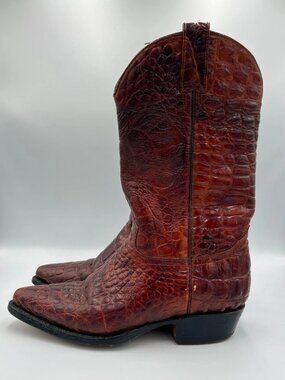 Vintage Rudel Mens Brown Cowboy Boots Alligator Embossed Leather Western 11 EE